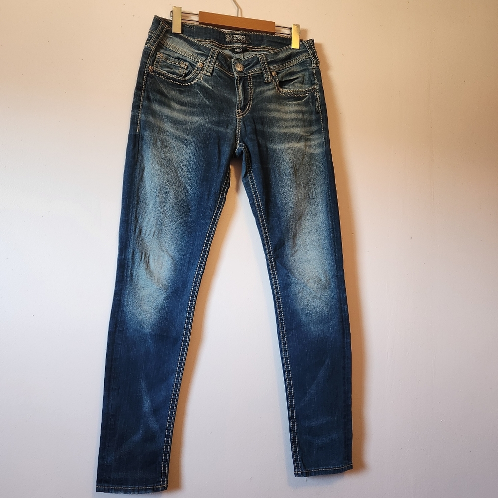 Silver Jeans Co Aiko Mid Skinny Jeans Size 29 W29 L31 Thick Stitch Denim Pants
